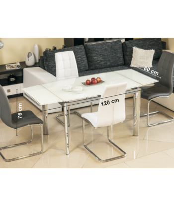 Table extensible en verre GD-020, Blanc / Chrome, L120-180xl80xH76 cm vous aussi creer 