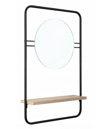 Miroir décoratif avec étagère, en métal et Noir Quiet pâle / Naturel, l41xH64 cm Fin de série