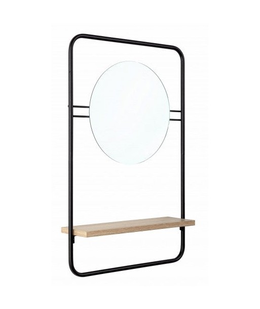 Miroir décoratif avec étagère, en métal et Noir Quiet pâle / Naturel, l41xH64 cm Fin de série