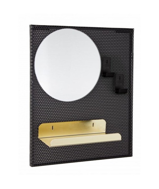 Miroir déco avec étagère métal Noir Metric, l37xH31 cm votre restaurant rapide dans 