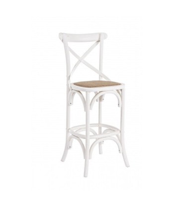 Tabouret de bar en bois d'orme avec assise en rotin Cross Blanc, l42xA46xH118 cm chez Cornerstreet bien 