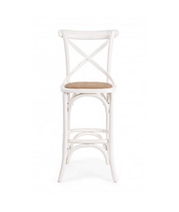 Tabouret de bar en bois d'orme avec assise en rotin Cross Blanc, l42xA46xH118 cm chez Cornerstreet bien 