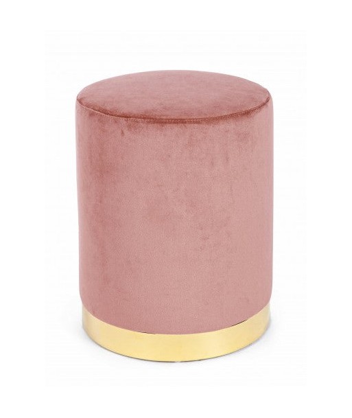 Tabouret rembourré avec tissu Lucilla Velvet Rose / Or, Ø35xH40 cm Paris Déstockage Promo