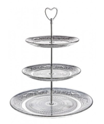 Présentoir à gâteaux en verre et métal, sur 3 niveaux d'argent Cake, Ø29 / Ø20 / Ø18 cm hantent personnes