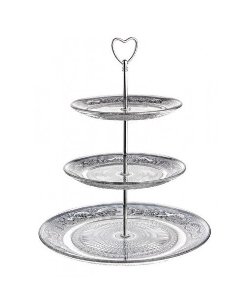 Présentoir à gâteaux en verre et métal, sur 3 niveaux d'argent Cake, Ø29 / Ø20 / Ø18 cm hantent personnes