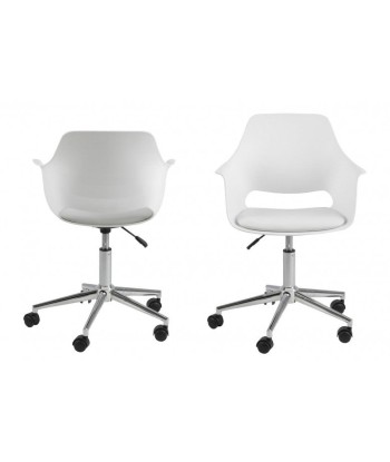 Chaise de bureau ergonomique en plastique et assise rembourrée en cuir écologique Ramona Blanc, l57xA52xH93 cm Jusqu'à 80% De Réduction