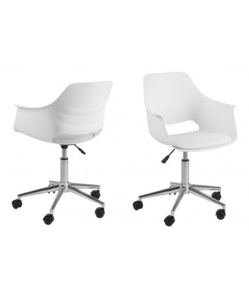 Chaise de bureau ergonomique en plastique et assise rembourrée en cuir écologique Ramona Blanc, l57xA52xH93 cm Jusqu'à 80% De Réduction