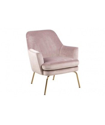 Fauteuil fixe rembourré avec tissu et pieds en métal Chisa Velvet Rose Foncé / Laiton, l74xA73xH83 cm Paris Déstockage Promo