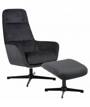 Fauteuil pivotant rembourré avec tissu + Tabouret Trafford Velours Gris foncé, l70xA122xH103,5 cm Les magasins à Paris et en Île-de-France