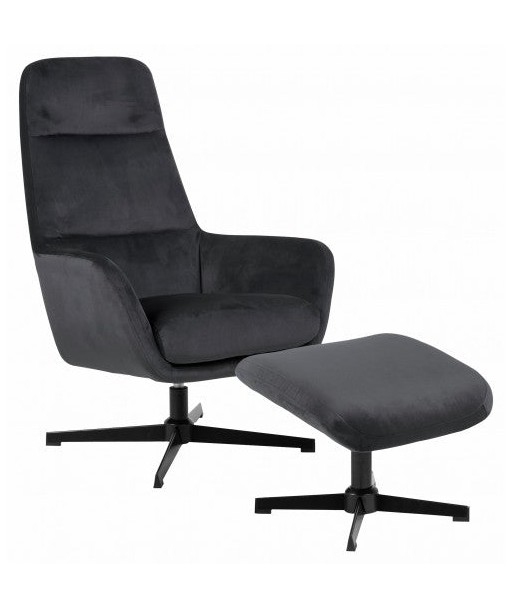 Fauteuil pivotant rembourré avec tissu + Tabouret Trafford Velours Gris foncé, l70xA122xH103,5 cm Les magasins à Paris et en Île-de-France