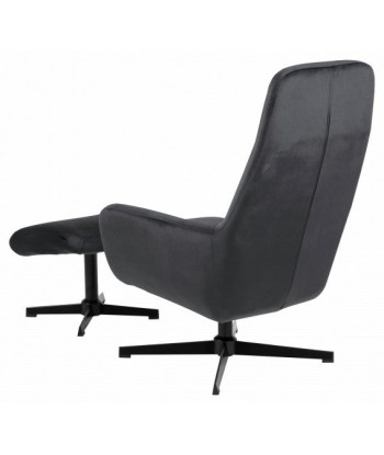 Fauteuil pivotant rembourré avec tissu + Tabouret Trafford Velours Gris foncé, l70xA122xH103,5 cm Les magasins à Paris et en Île-de-France