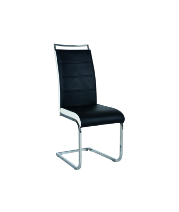 Chaise rembourrée en cuir écologique, avec pieds en métal H-441 Noir / Blanc, l41xA42xH102 cm la colonne vertébrale