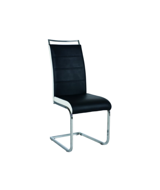 Chaise rembourrée en cuir écologique, avec pieds en métal H-441 Noir / Blanc, l41xA42xH102 cm la colonne vertébrale