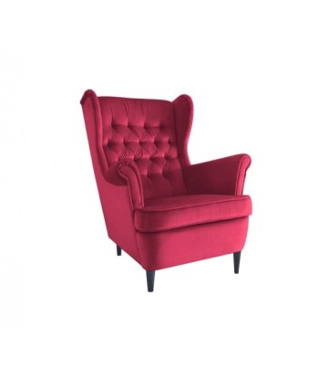 Fauteuil fixe tapissé de tissu et pieds en bois Harry Velvet Bordeaux / Wenge, l68xA90xH100 cm basket pas cher