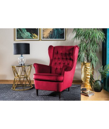 Fauteuil fixe tapissé de tissu et pieds en bois Harry Velvet Bordeaux / Wenge, l68xA90xH100 cm basket pas cher