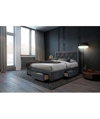 Lit rembourré avec tissu et 4 tiroirs, Glossy Velvet, Gris Foncé offre 