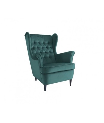 Fauteuil fixe tapissé de tissu et pieds en bois Harry Velvet, Vert foncé / Wengé, l68xA90xH100 cm sur le site 