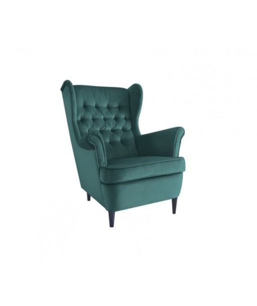 Fauteuil fixe tapissé de tissu et pieds en bois Harry Velvet, Vert foncé / Wengé, l68xA90xH100 cm sur le site 