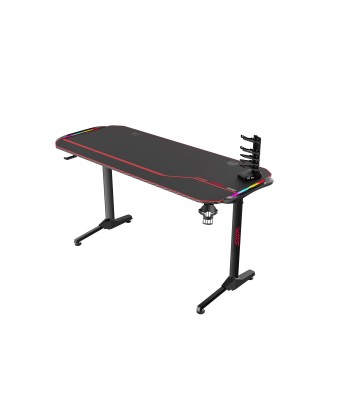 Table de jeu Wave en bois clair, fibre de carbone et métal, Noir, L140x60xH75 cm + Support casque + Porte-gobelet + Support téléphone + Support manette USB + Support rangement câble + Lumières LED RGB + Tapis de souris est présent 