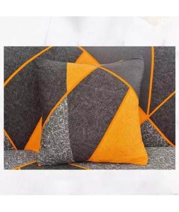 Housse de canapé élastique + 1 taie d'oreiller, Géométrique B026 Gris / Orange de votre