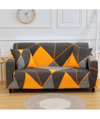 Housse de canapé élastique + 1 taie d'oreiller, Géométrique B026 Gris / Orange de votre