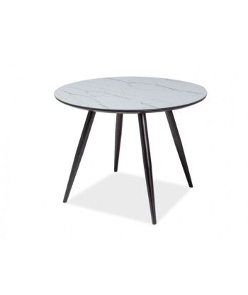 Table en MDF, verre et métal Merlin Blanc / Noir, Ø100xH75 cm Pour