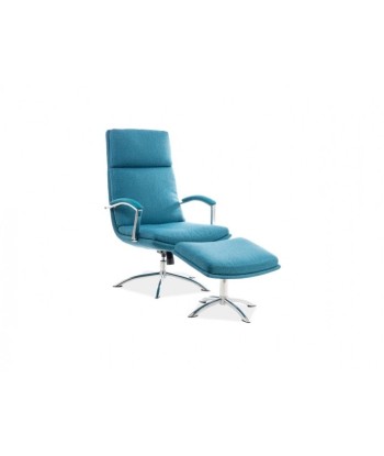 Fauteuil relax rembourré en tissu + Tabouret Jefferson Turquoise, l63xA80xH109 cm en linge