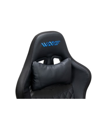 Chaise de jeu rembourrée en cuir écologique et LED RGB incluses, Wave Y-2412, Noir, L67xW66xH126-136 cm hantent personnes