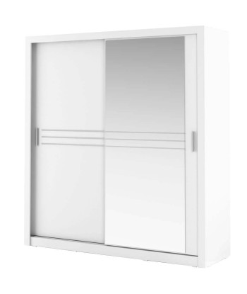 Armoire en bois clair avec 2 portes coulissantes et miroir Idea 12, Blanc Mat, L203xP60xH215 cm Fin de série