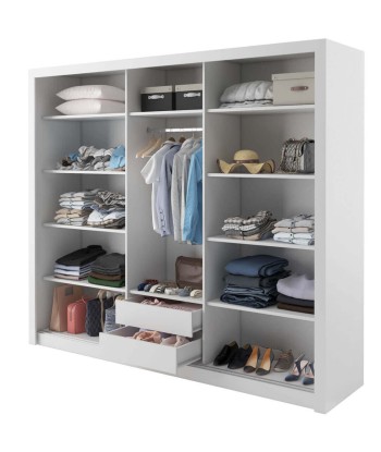 Armoire en bois clair avec 3 portes coulissantes et miroir Idea 11, Blanc mat, L250xP60xH215 cm en linge