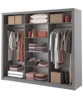 Armoire en bois clair avec 3 portes coulissantes et miroir Arti 02 Triple, Gris, L250xP60xH215 cm de la marque