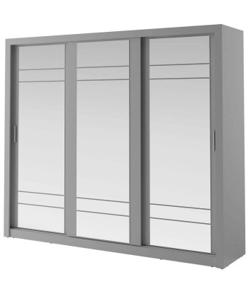 Armoire en bois clair avec 3 portes coulissantes et miroir Arti 02 Triple, Gris, L250xP60xH215 cm de la marque