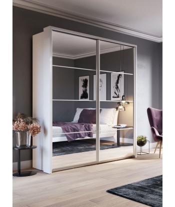 Armoire en bois clair, avec 2 portes coulissantes et miroir Arti 17 Double, Blanc Mat, L180xL57xH218 cm Le MVP de beaucoup