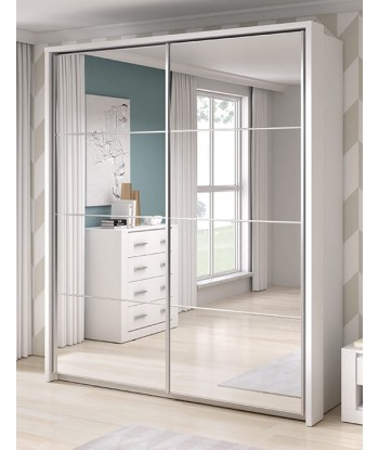 Armoire en bois clair, avec 2 portes coulissantes et miroir Arti 17 Double, Blanc Mat, L180xL57xH218 cm Le MVP de beaucoup