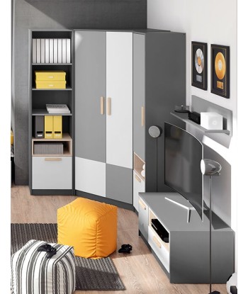 Armoire en bois clair avec 1 porte et 1 tiroir, pour enfants et adolescents Pok 03, Gris/Blanc/Graphite, L50xl40xH193 cm l'achat 