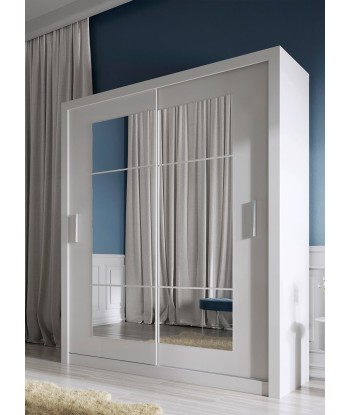 Armoire en bois clair avec 2 portes coulissantes et miroir Idea 02 Square, Blanc Mat, L180xP60xH215 cm l'achat 