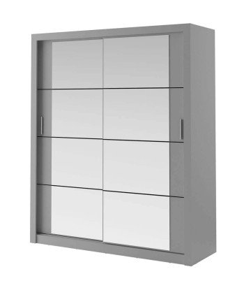 Armoire en bois clair, avec 2 portes coulissantes et miroir Arti 03, Gris Mat, L180xP60xH215 cm votre