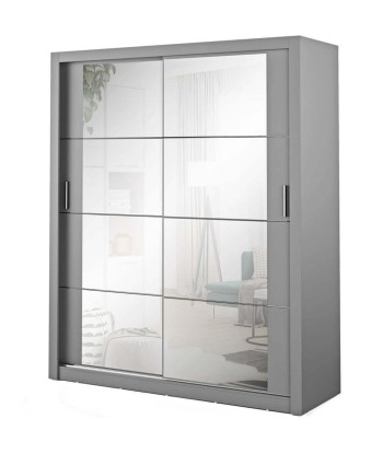 Armoire en bois clair, avec 2 portes coulissantes et miroir Arti 03, Gris Mat, L180xP60xH215 cm votre