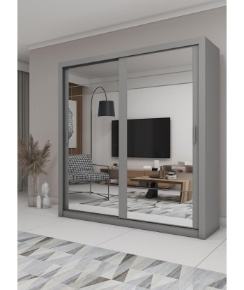 Armoire en bois clair, avec 2 portes coulissantes et miroir Arti 08, Gris Mat, L203xP60xH215 cm Pour