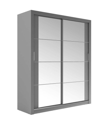 Armoire en bois clair, avec 2 portes coulissantes et miroir Arti 03, Gris Mat, L180xP60xH215 cm votre