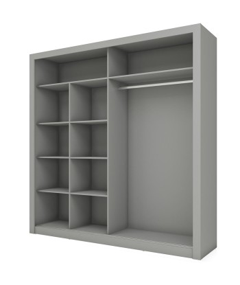 Armoire en bois clair, avec 2 portes coulissantes et miroir Arti 08, Gris Mat, L203xP60xH215 cm Pour