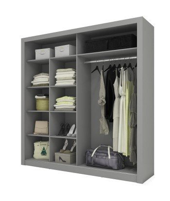 Armoire en bois clair, avec 2 portes coulissantes et miroir Arti 08, Gris Mat, L203xP60xH215 cm Pour