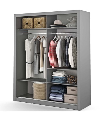 Armoire en bois clair, avec 2 portes coulissantes et miroir Arti 03, Gris Mat, L180xP60xH215 cm votre