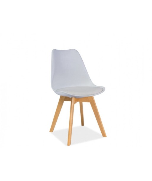 Chaise en plastique avec assise rembourrée en éco-cuir, avec pieds en bois Kris Blanc / Hêtre, l49xA41xH83 cm Comment ça marche