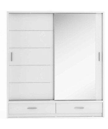 Armoire en bois clair, avec 2 portes coulissantes, 2 tiroirs et miroir Arti 05, Blanc Mat, L200xL63xH215 cm Venez acheter