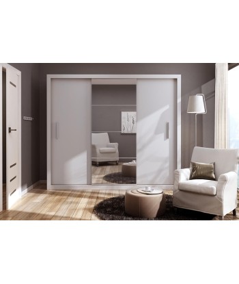 Armoire en bois clair avec 3 portes coulissantes et miroir Idea 01, Blanc mat, L250xP60xH215 cm rembourrage situé sous