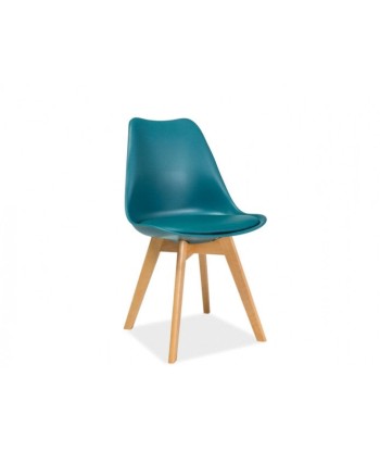 Chaise en plastique avec assise rembourrée en éco-cuir, avec pieds en bois Kris Teal / Beech, l49xA41xH83 cm Voir les baskets