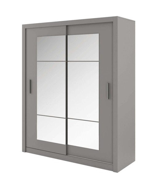 Armoire en bois clair avec 2 portes coulissantes et miroir Idea 02 Carré, Gris Mat, L180xP60xH215 cm chez Cornerstreet bien 