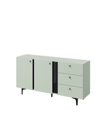 Commode en bois clair à 2 portes et 3 tiroirs, Coloris Medium CS 02, Vert Menthe / Noir, l160xL41xH84 cm En savoir plus