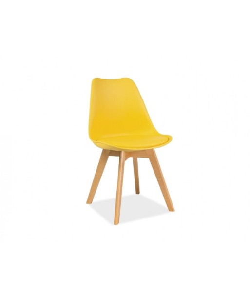 Chaise en plastique avec assise rembourrée en éco-cuir, avec pieds en bois Kris Jaune / Hêtre, l49xA41xH83 cm 2 - 3 jours ouvrés.